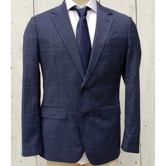 Bonobos Navy Blue Windowpane Wool Suit Men's Blazer Jacket 40R / 33 Pants Slim - Picture 3 of 16